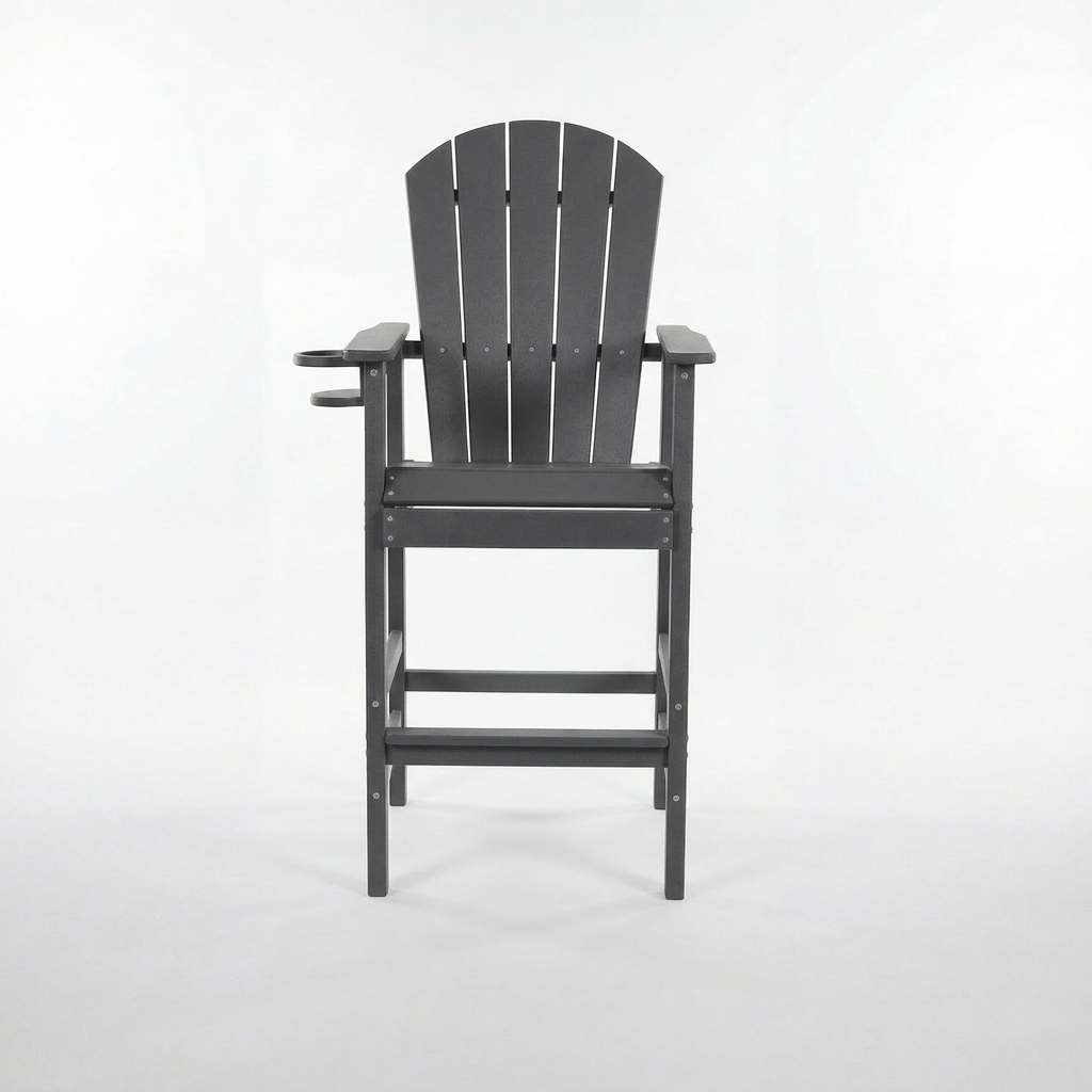 Dark gray Adirondack chair on a white background