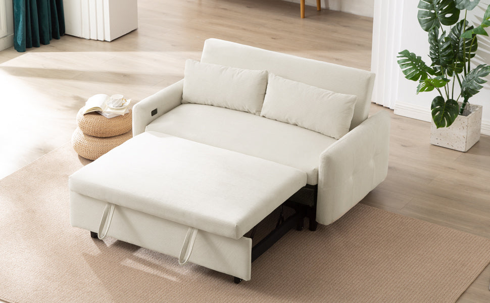Avery Mid-Century Beige Loveseat Sleeper with Adjustable Backrest