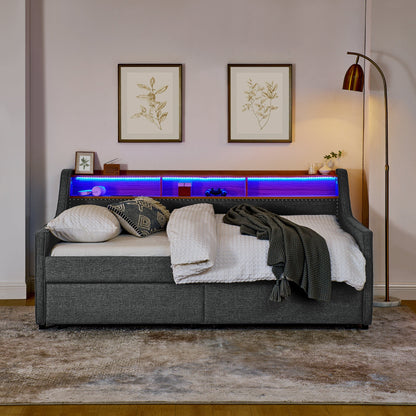 Modern Twin Bed Frame with Headboard Storage and RGB Lights Decor Moxie Home Finds
