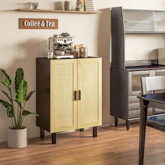 Boho Chic Buffet Cabinet with Woven Rattan Doors – Modern Storage Sideboard