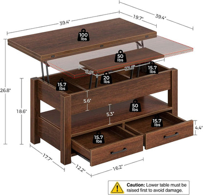 Multi-Functional Coffee Table with Rotating Top for Dining or Work