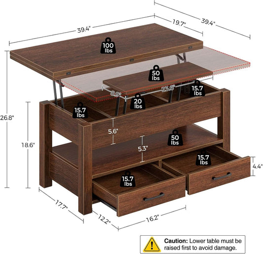 Multi-Functional Coffee Table with Rotating Top for Dining or Work