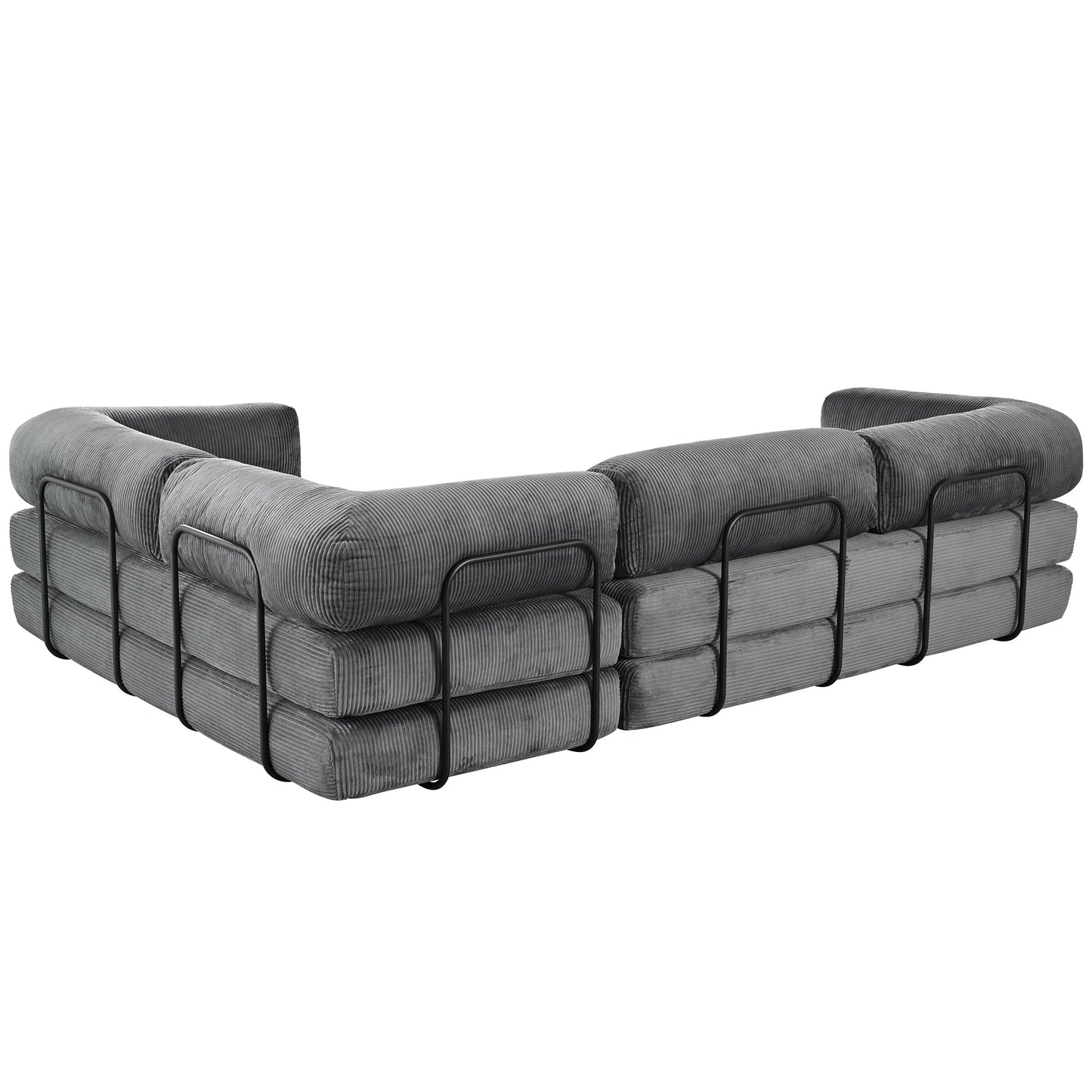 4-Seat Modular Sectional Sofa in Gray Corduroy - Converts to Guest Bed (No Assembly)