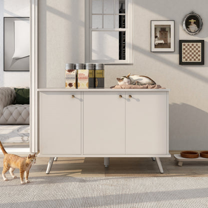 White Cat Litter Box Enclosure with Storage & Hidden Plug