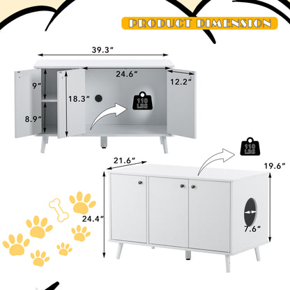 White Cat Litter Box Enclosure with Storage & Hidden Plug
