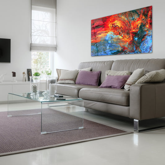 Modern dining room with extra-large 27x43 inch glass wall art