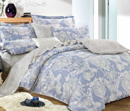 Light Blue & Silver Damask Cotton Comforter Set – All-Season