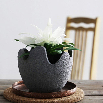 Handmade Ceramic Eggshell Flower Pot - Abstract Art