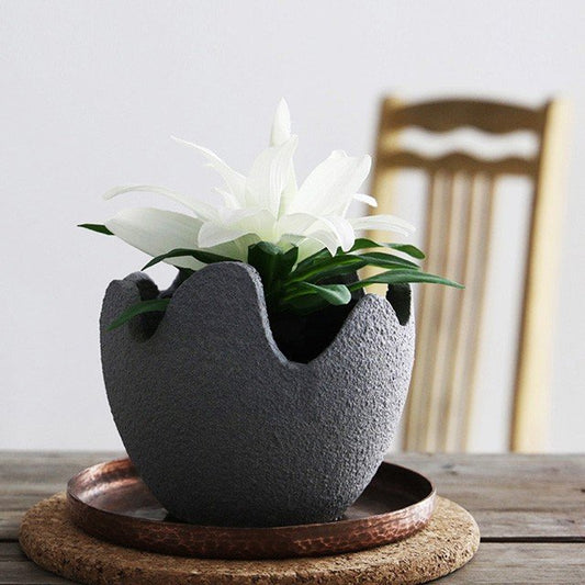 Handmade Ceramic Eggshell Flower Pot - Abstract Art