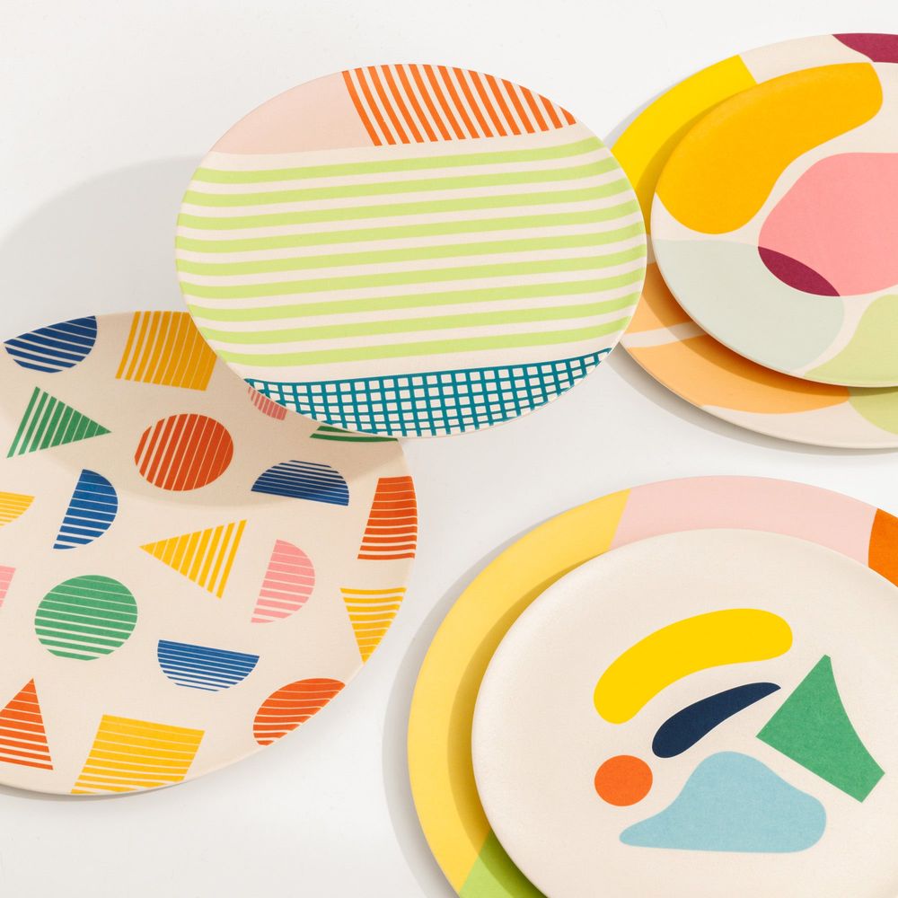 4pc Abstract Bamboo Plate Set