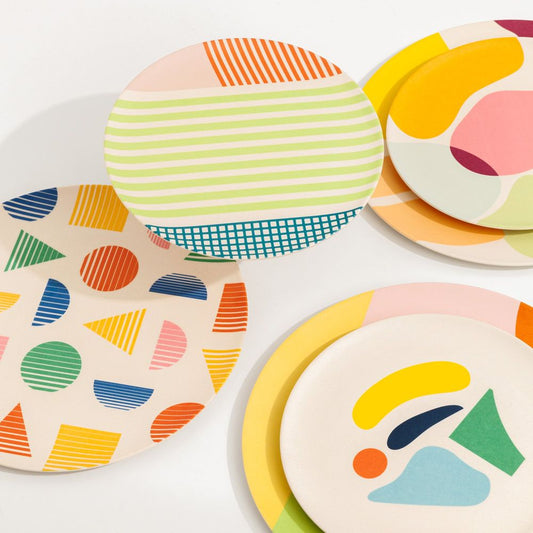 4pc Abstract Bamboo Plate Set