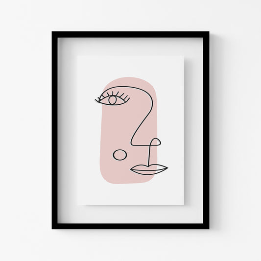 Minimalist Line Art Face Print – Blush Pink Modern Wall Decor