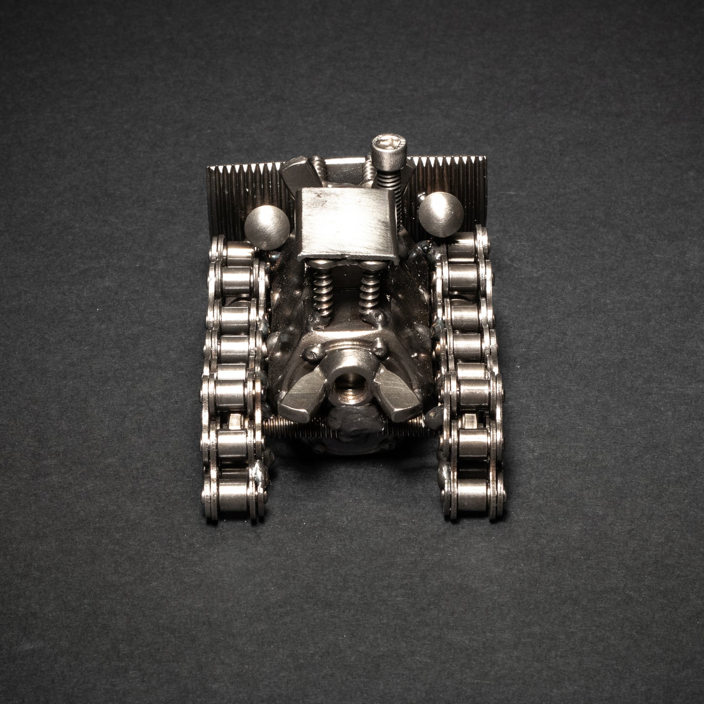 Welded nuts and bolts dozer sculpture for construction lovers