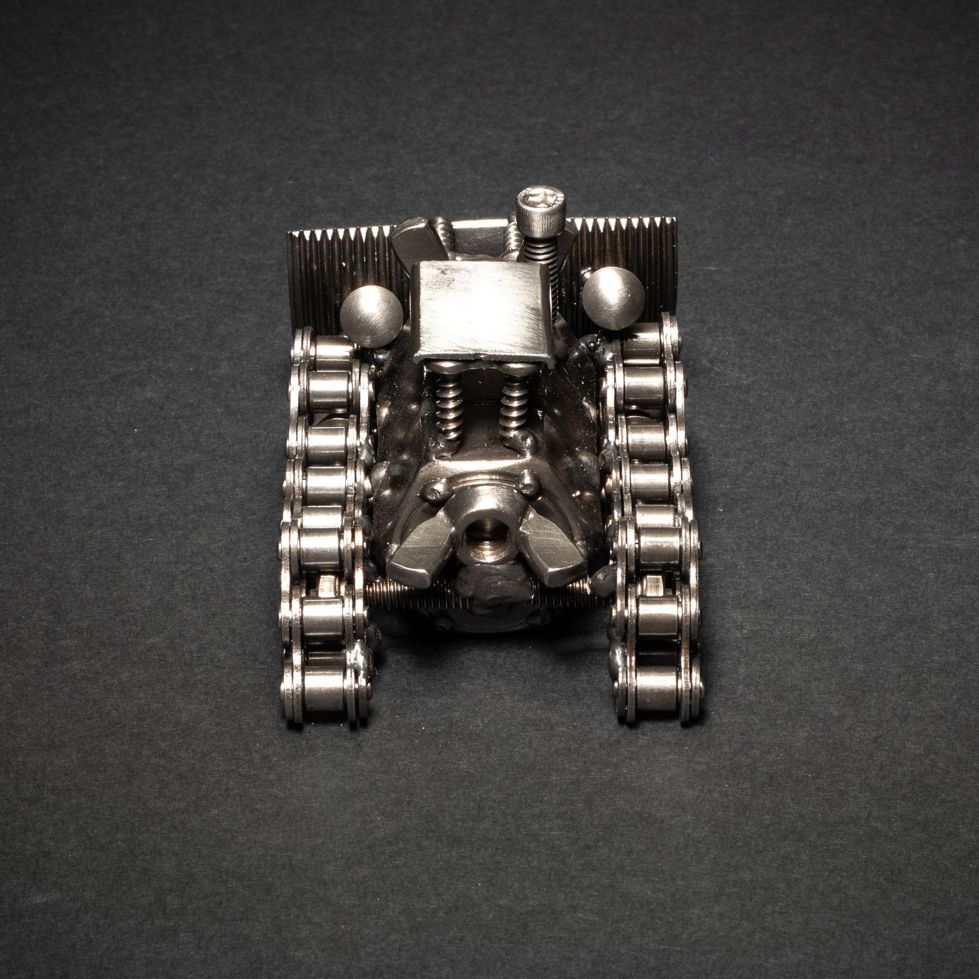 Welded nuts and bolts dozer sculpture for construction lovers