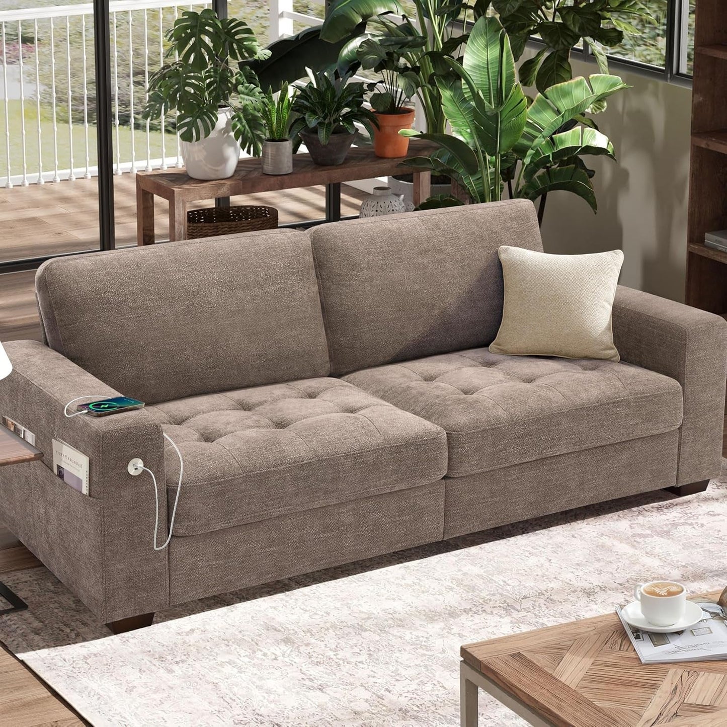 Plush Chenille Loveseat for Living Room – Wide Seat, Built-In USB, Durable Frame