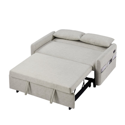 2-Seat Microfiber Sofa Bed with Pillows and Side Storage