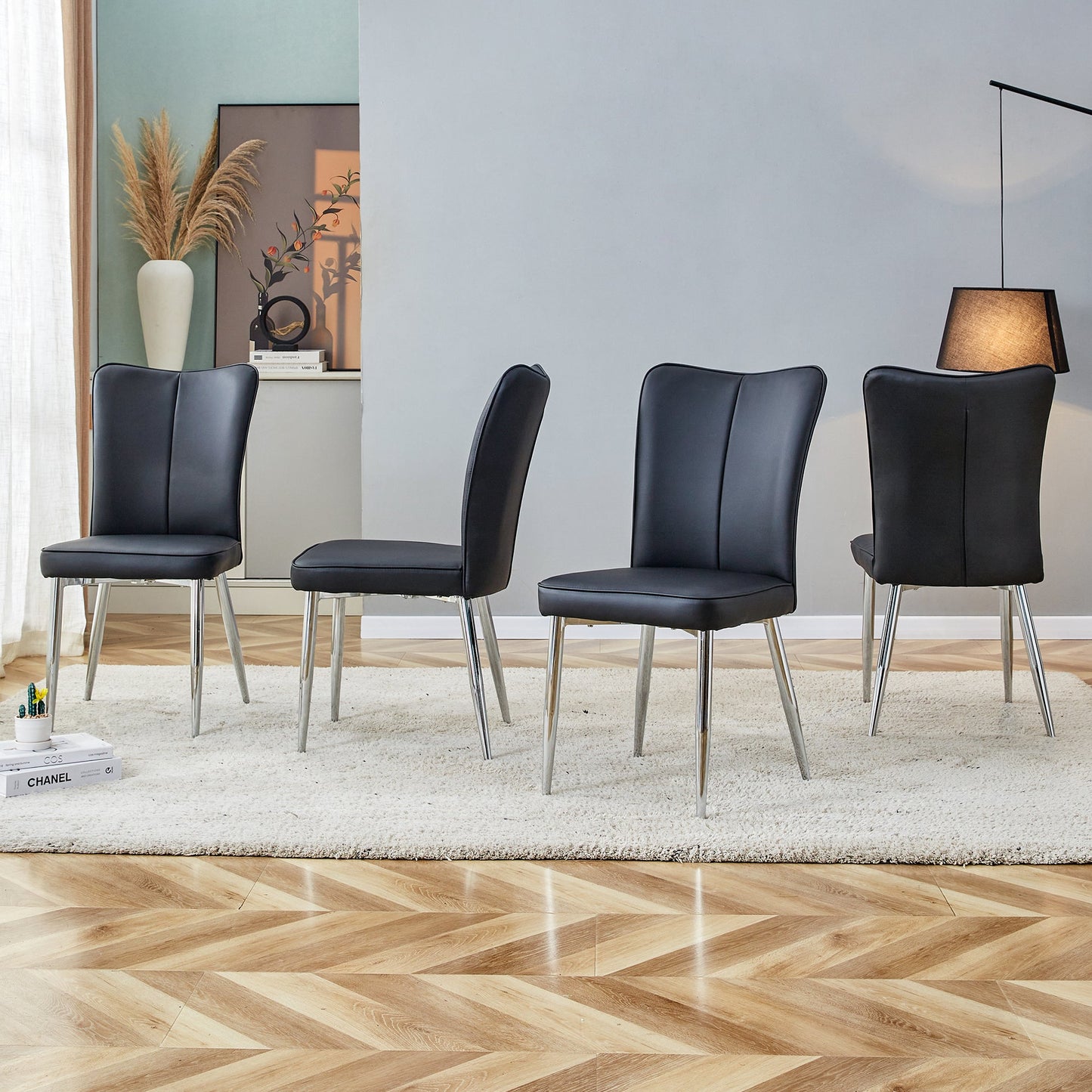 Modern Black PU Dining Chair with Metal Legs (Ergonomic Design)