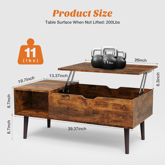 Textured Wood Lift Top Coffee Table