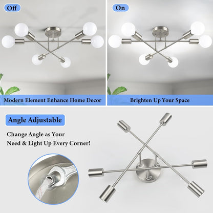 Modern 6-Light Brushed Nickel Sputnik Ceiling Light