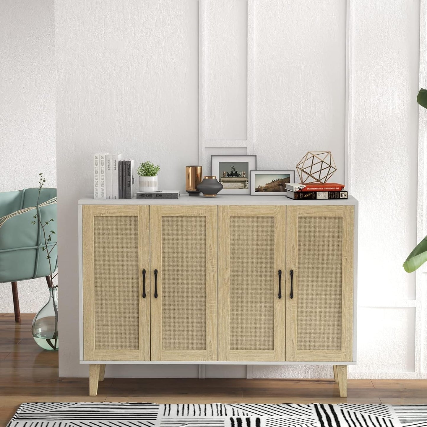 Stylish Rattan-Decorated Accent Cabinet for Living Room & Kitchen
