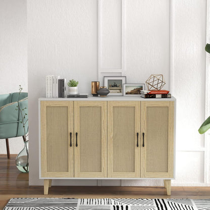 Stylish Rattan-Decorated Accent Cabinet for Living Room & Kitchen