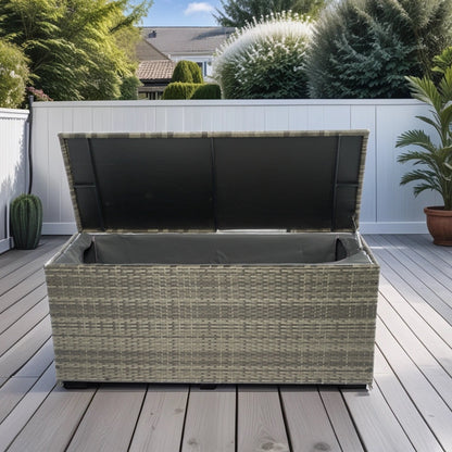 113 Gallon Rattan Deck Box Outdoor Storage Trunk Grey Wicker Patio Side Table
