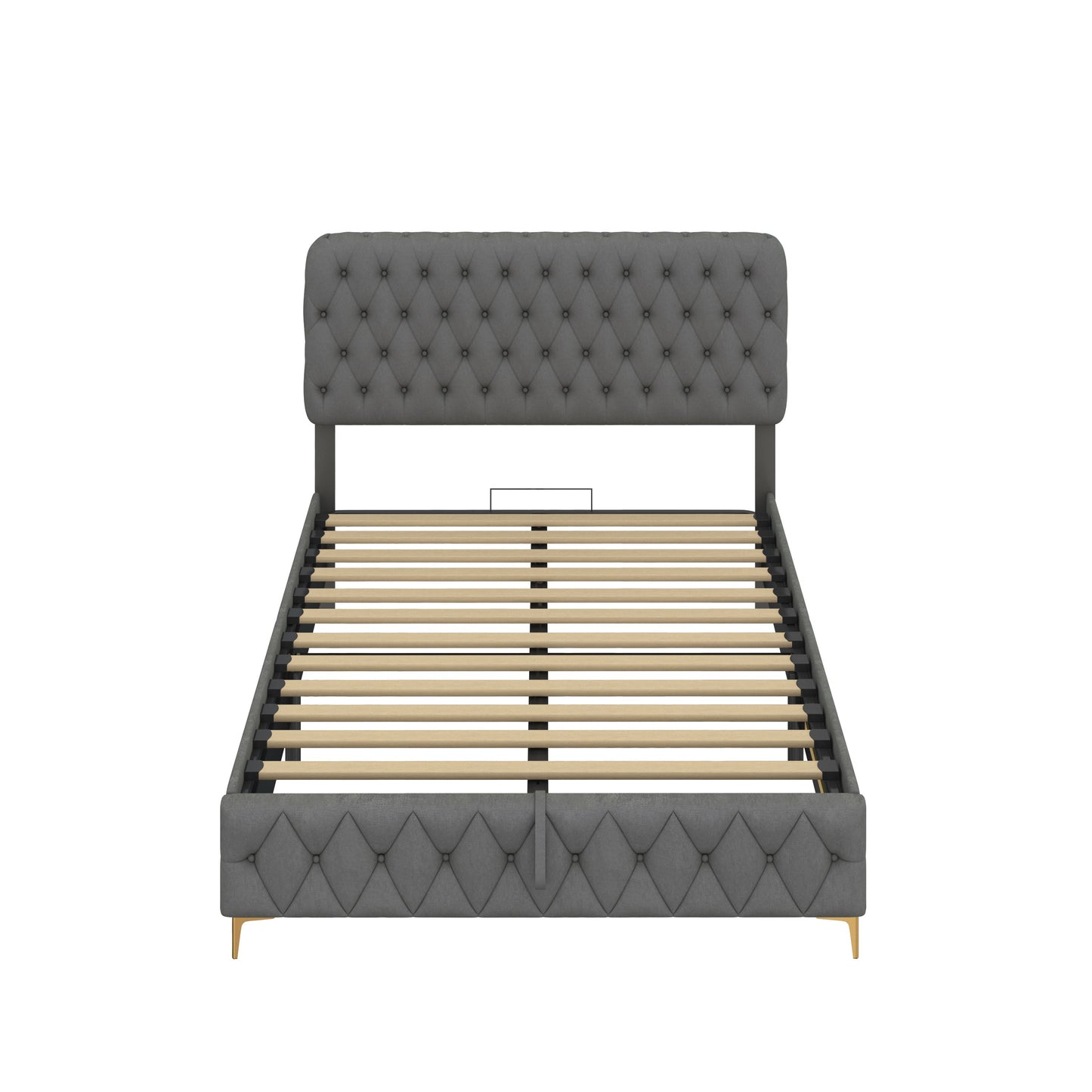 Queen Velvet Platform Bed with Lift-Up Storage