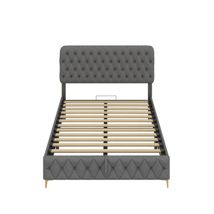 Queen Velvet Platform Bed with Lift-Up Storage