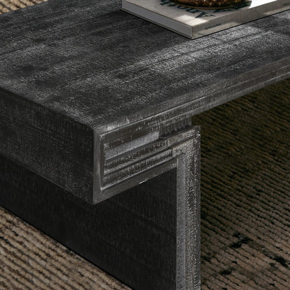 American Vintage Industrial Coffee Table, Premium Reclaimed Lacquered Black Wood Replica
