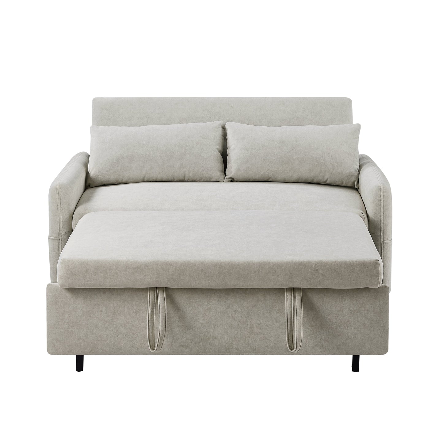2-Seat Microfiber Sofa Bed with Pillows and Side Storage