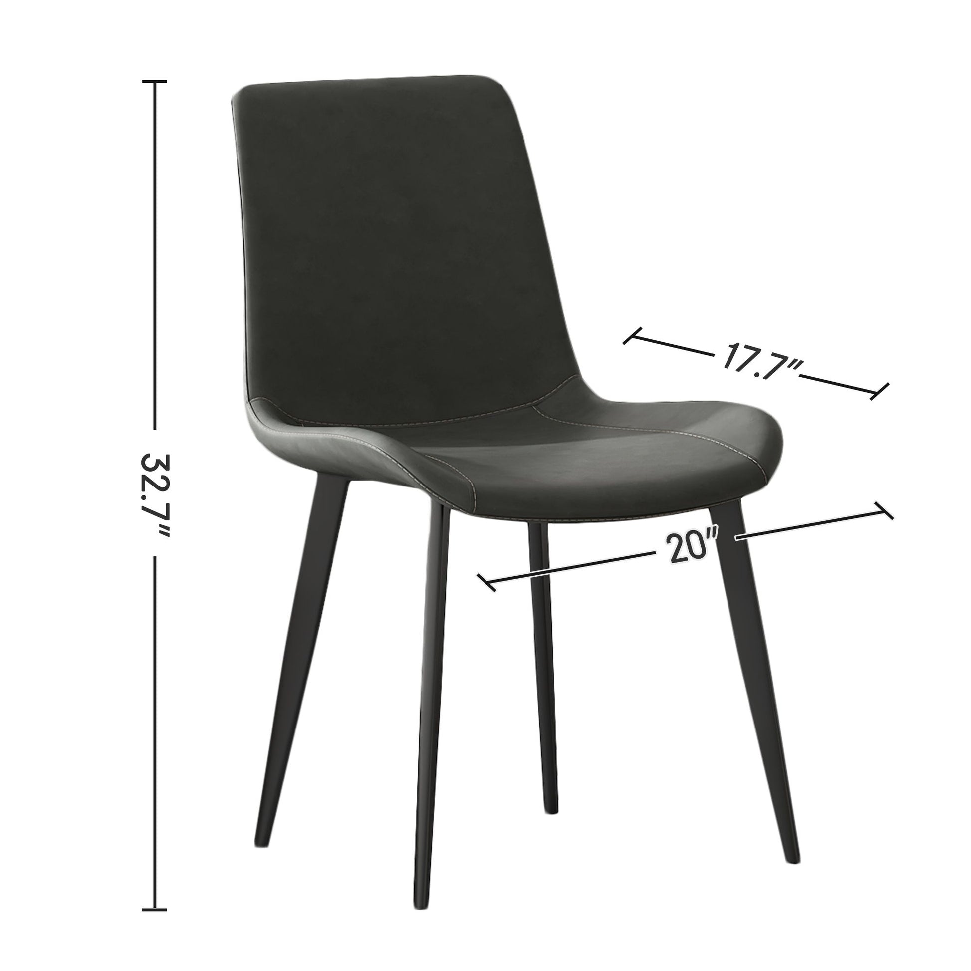 Black chair with dimensions labeled on a white background