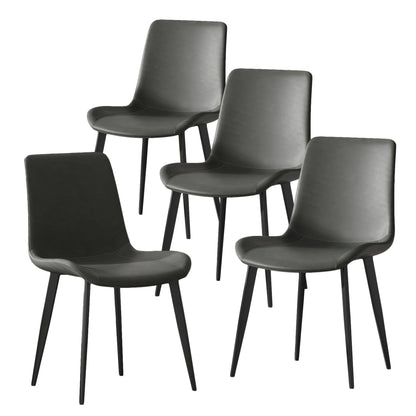 Four gray chairs with black legs on a white background