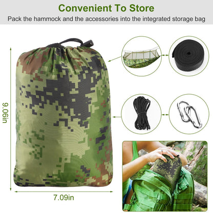 Camping hammock packed in travel-size carry bag