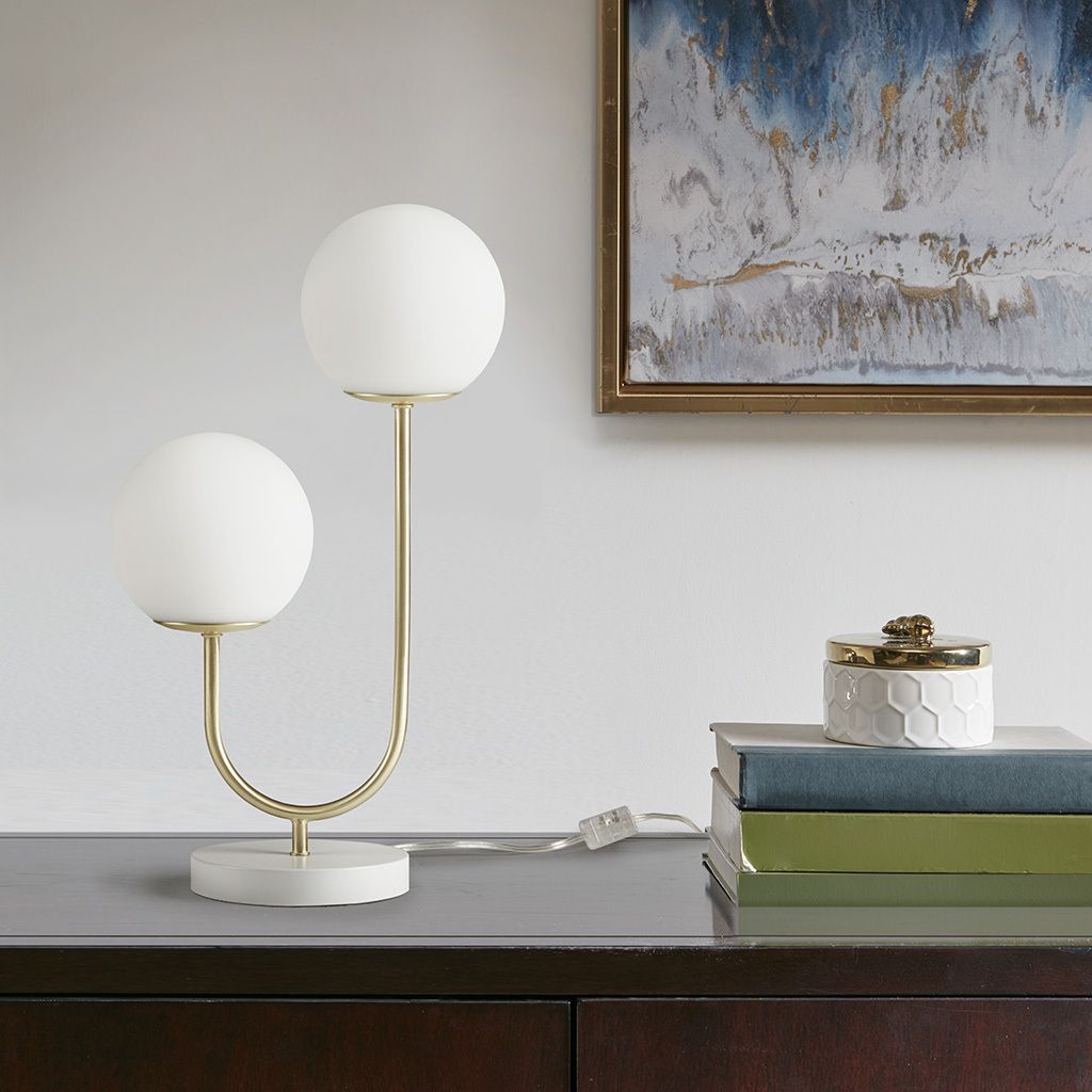 Gold & White Double Globe Table Lamp