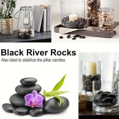 Sleek Black River Stones – 2-3" Natural Decorative Pebbles (Set)