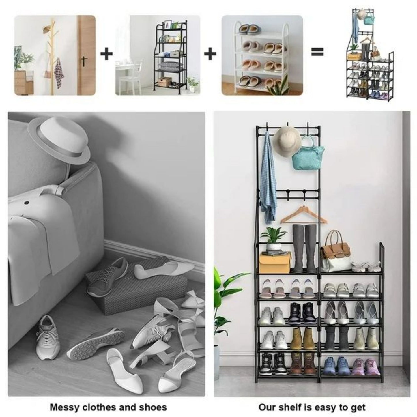 3-in-1 Freestanding Shoe Rack and Coat Organizer (5 Tiers)
