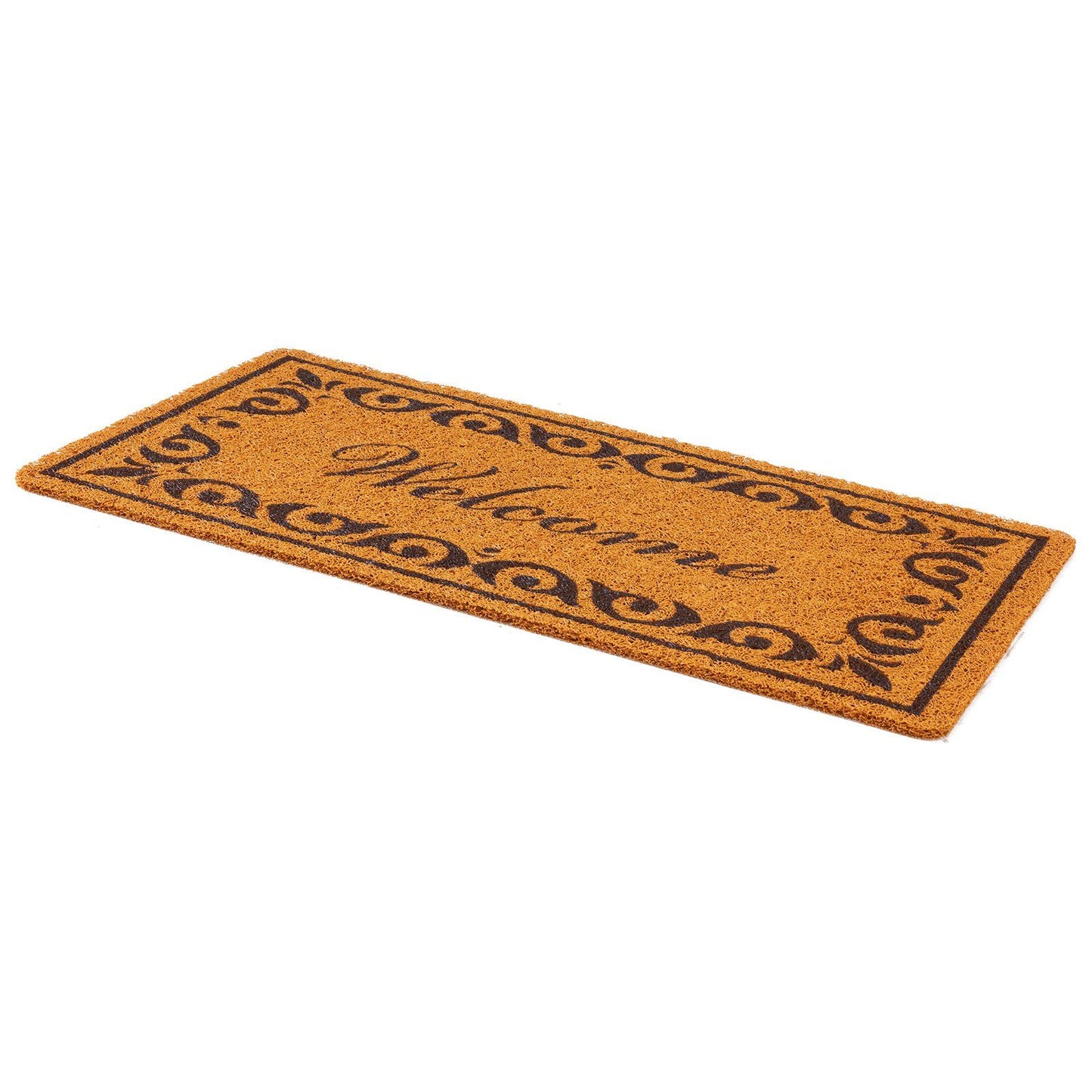 Doormat with 'Welcome' text on a white background