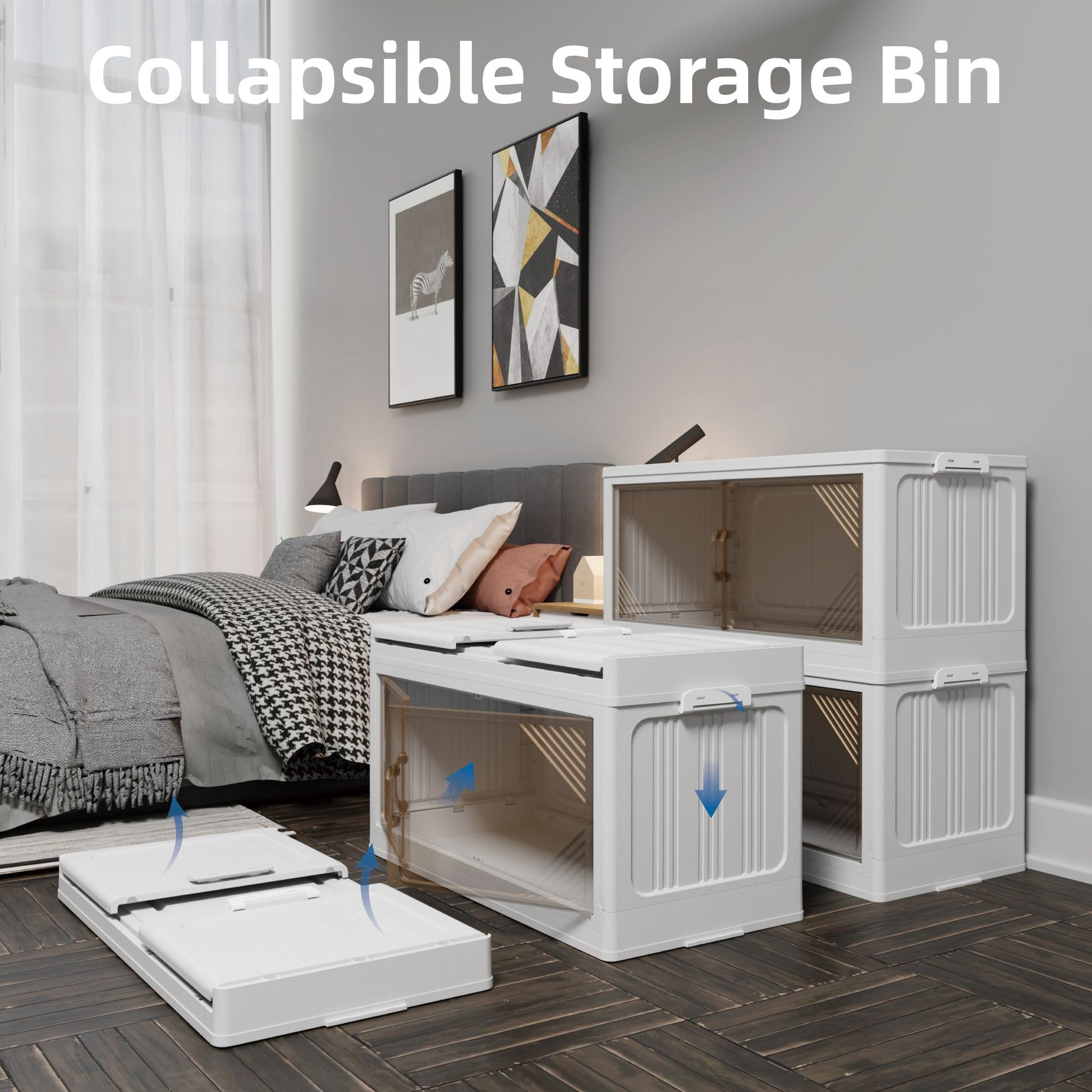 Foldable stackable storage bins for closet organization