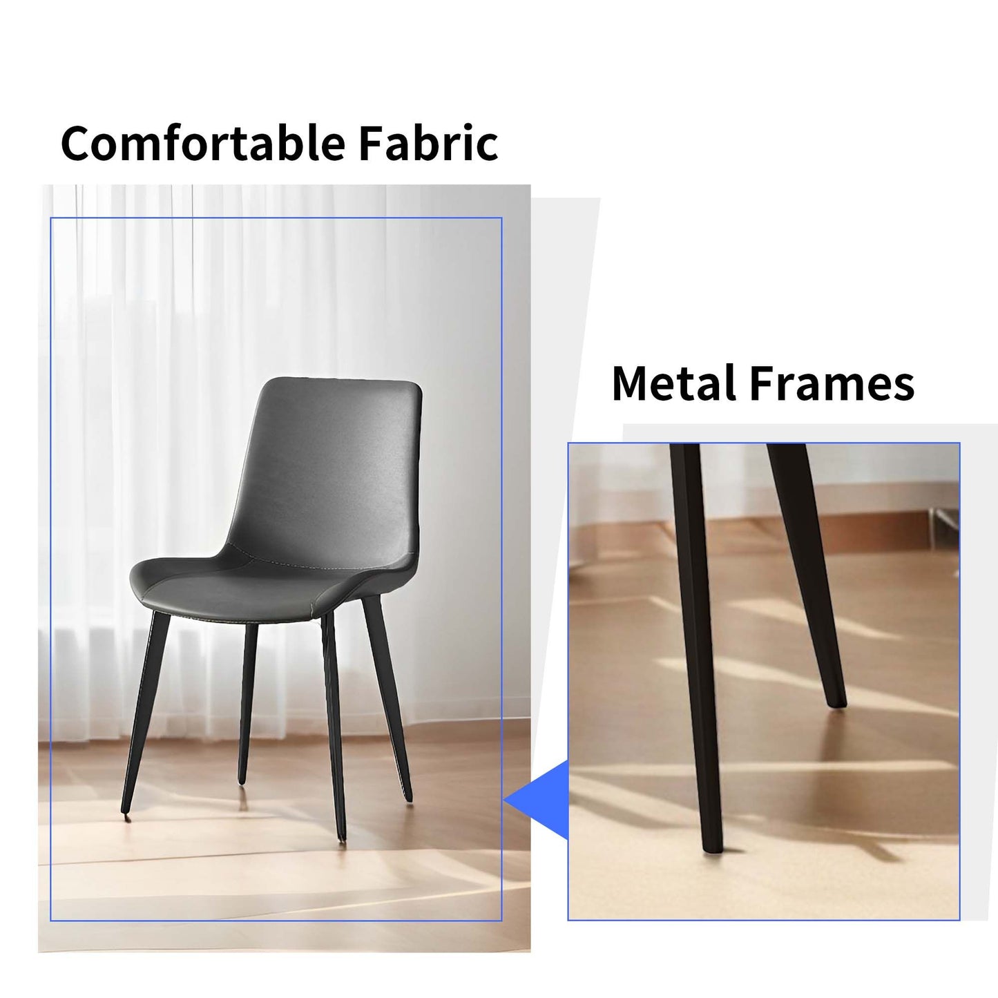 Chair with comfortable fabric and metal frames on a white background