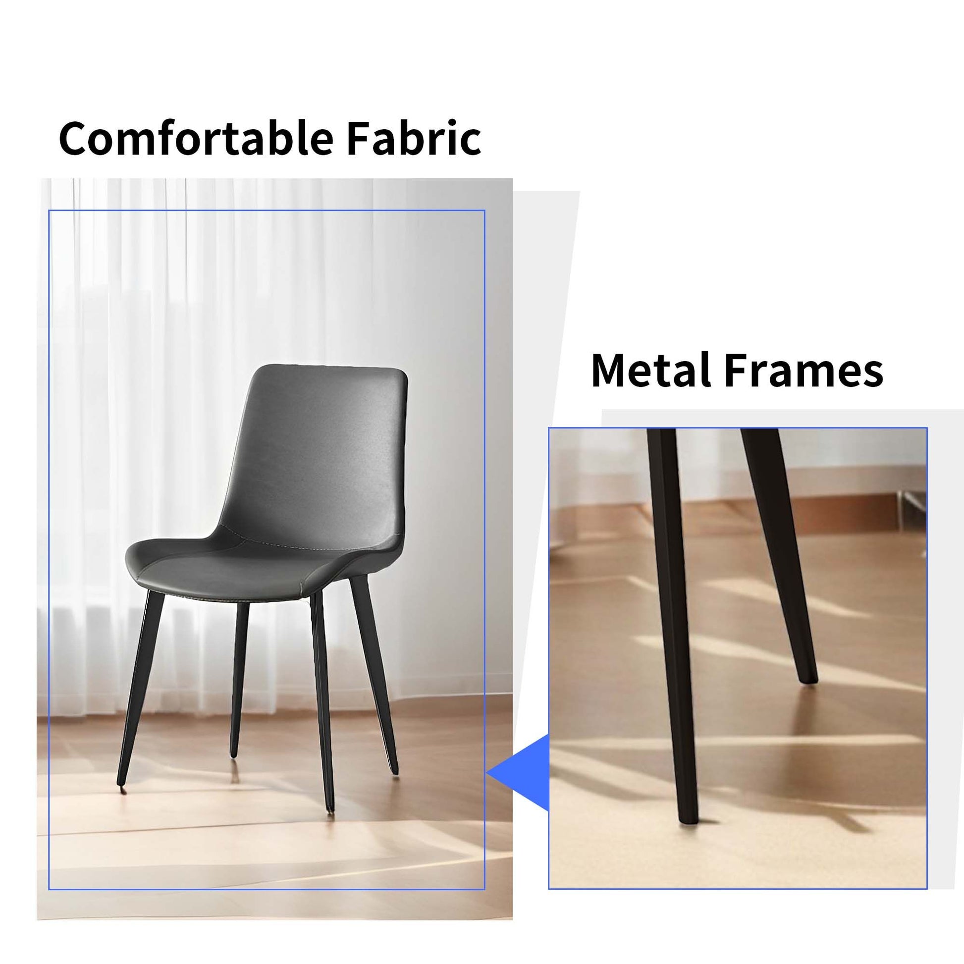 Chair with comfortable fabric and metal frames on a white background