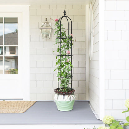 Rustproof black steel garden obelisk for roses and tomatoes