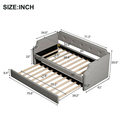 Measurement chart of a bed with dimensions labeled in inches on a white background.