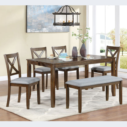 Rustic Walnut Kitchen Dining Set with 4 Chairs and Bench for Family Meals