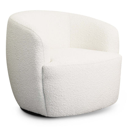 White Bouclé 360° Swivel Barrel Chair