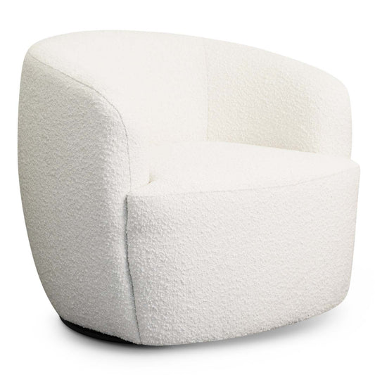 White Bouclé 360° Swivel Barrel Chair