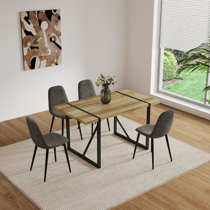 The Urban Farmhouse Bundle: Industrial Table + 4 Linen Chairs