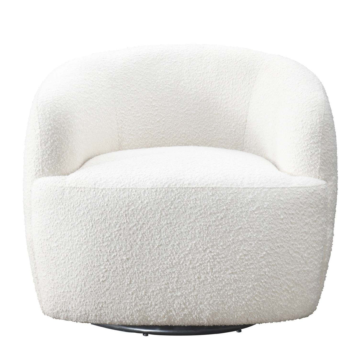 White Bouclé 360° Swivel Barrel Chair