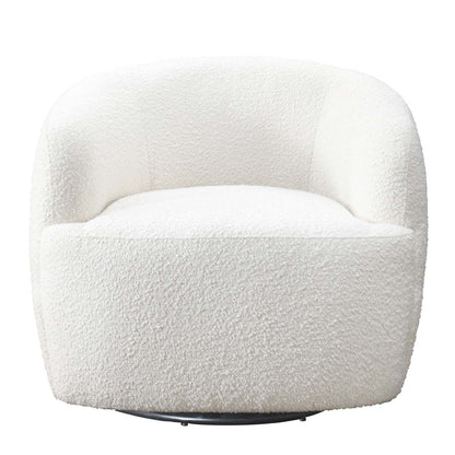 White Bouclé 360° Swivel Barrel Chair