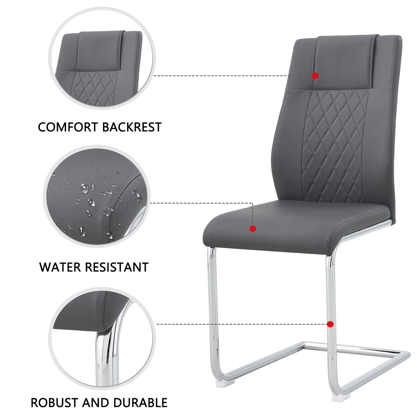 Contemporary Padded Grey Dining Chair with Plated Legs