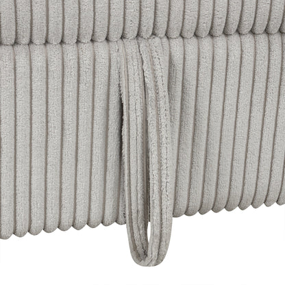 Light Grey Corduroy Sectional Sofa Bed with Built-in USB, Storage, and Movable Ottoman